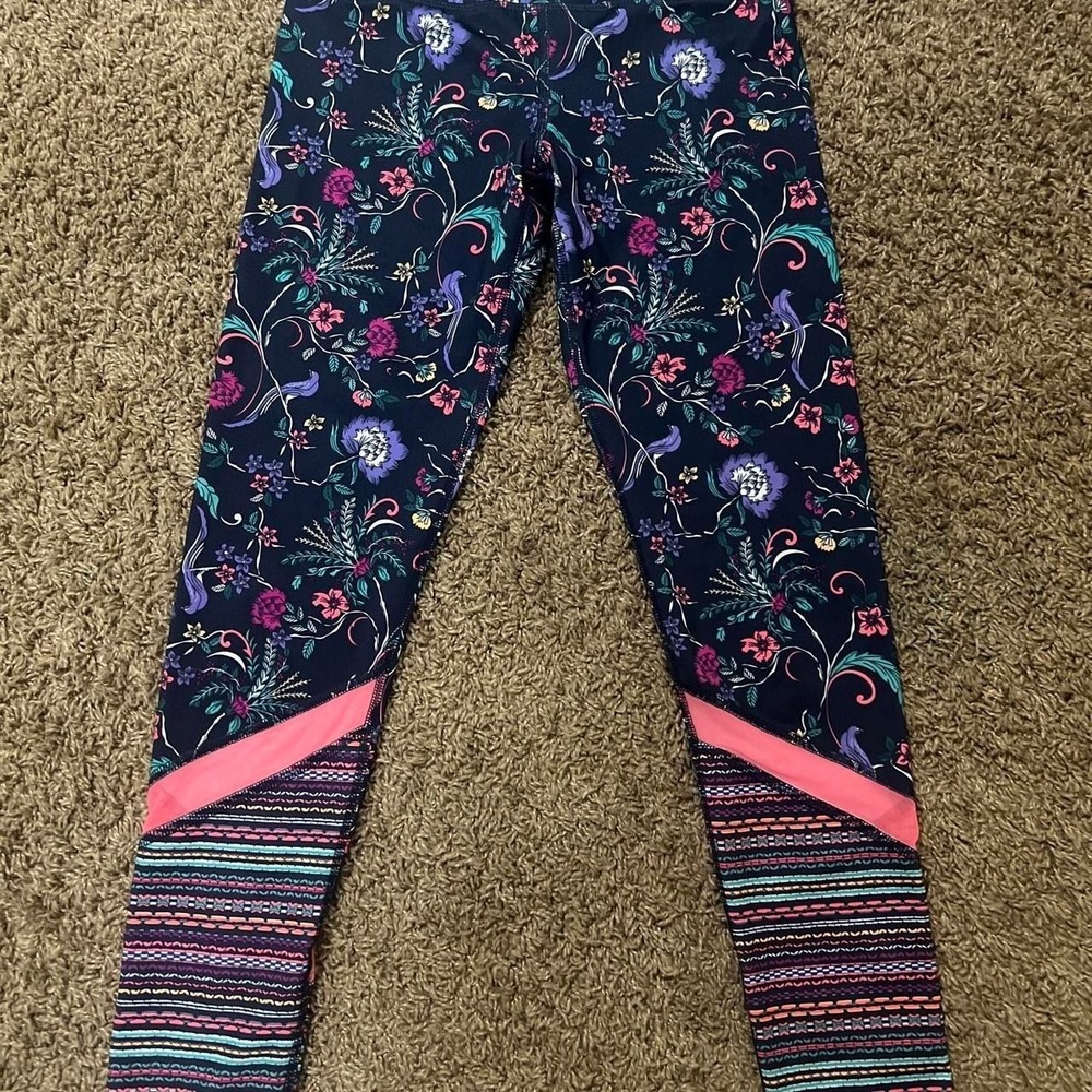 Old Navy Active Girls Go-Dry Floral Mesh Leggings Navy Large 10-12